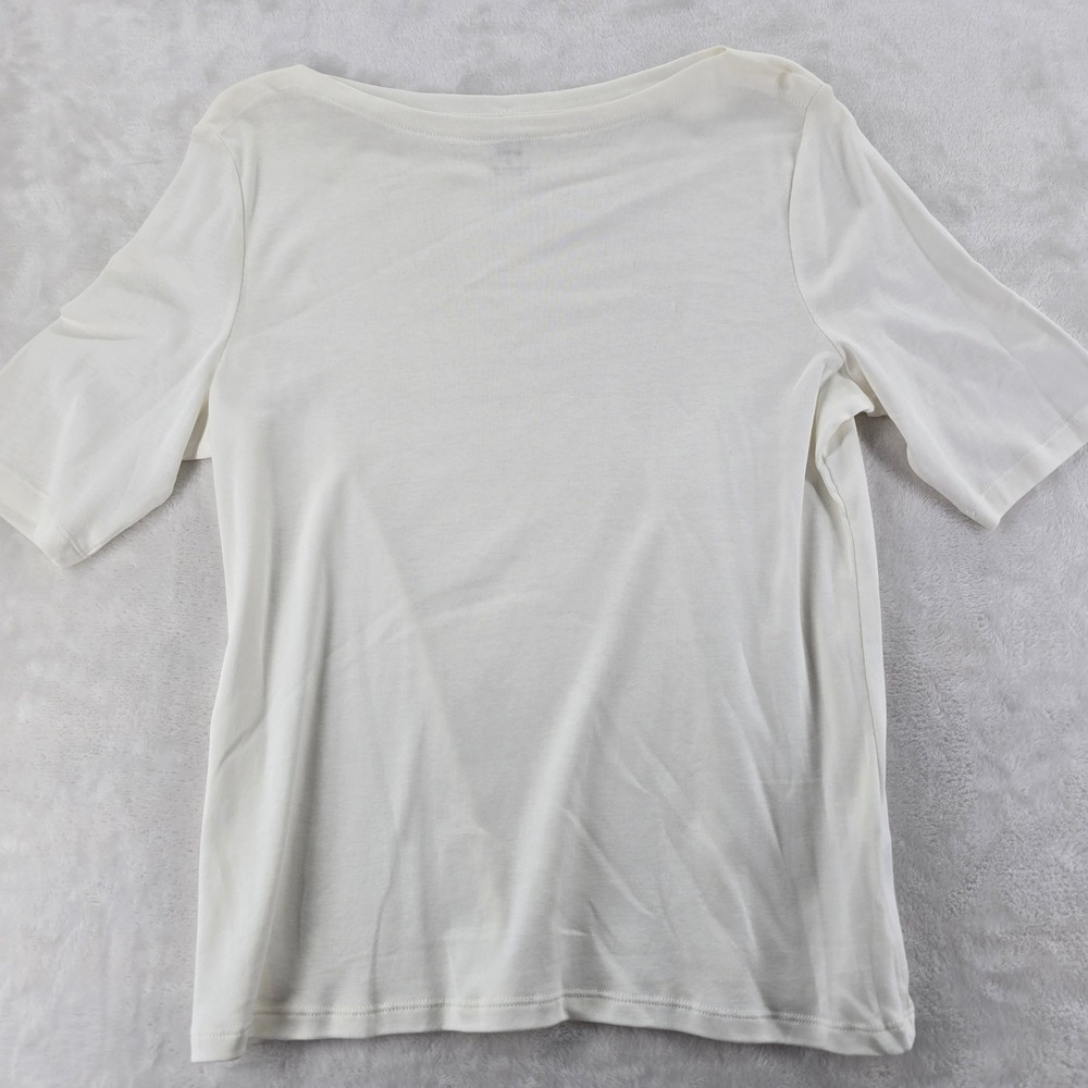 Charter Club Top Womens L Tee White Pima‎ Cotton Luxury Short Sleeve Boat Neck